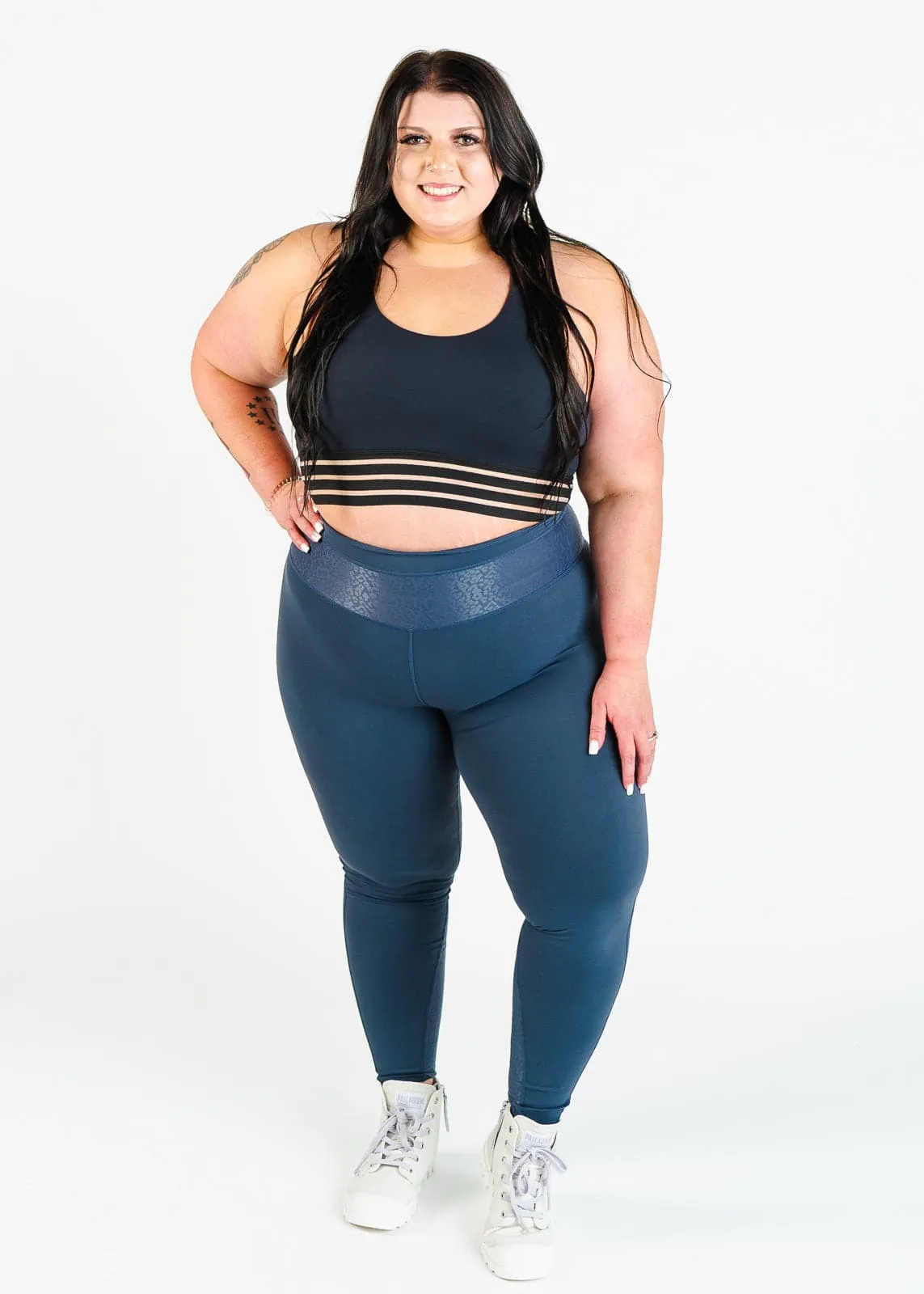 Leggings With Leopard Mesh | Storm Blue