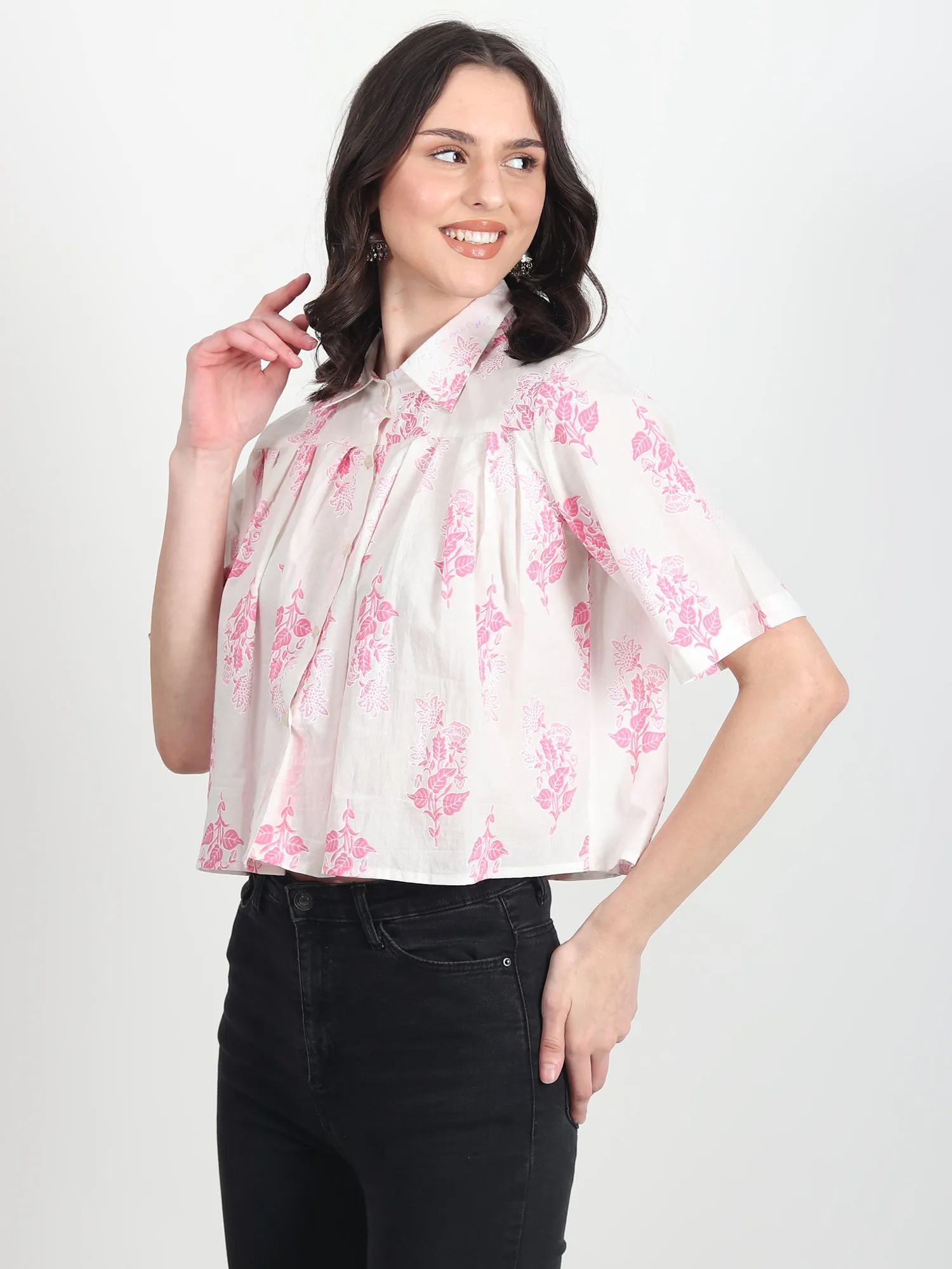 lily pink and white printed Top