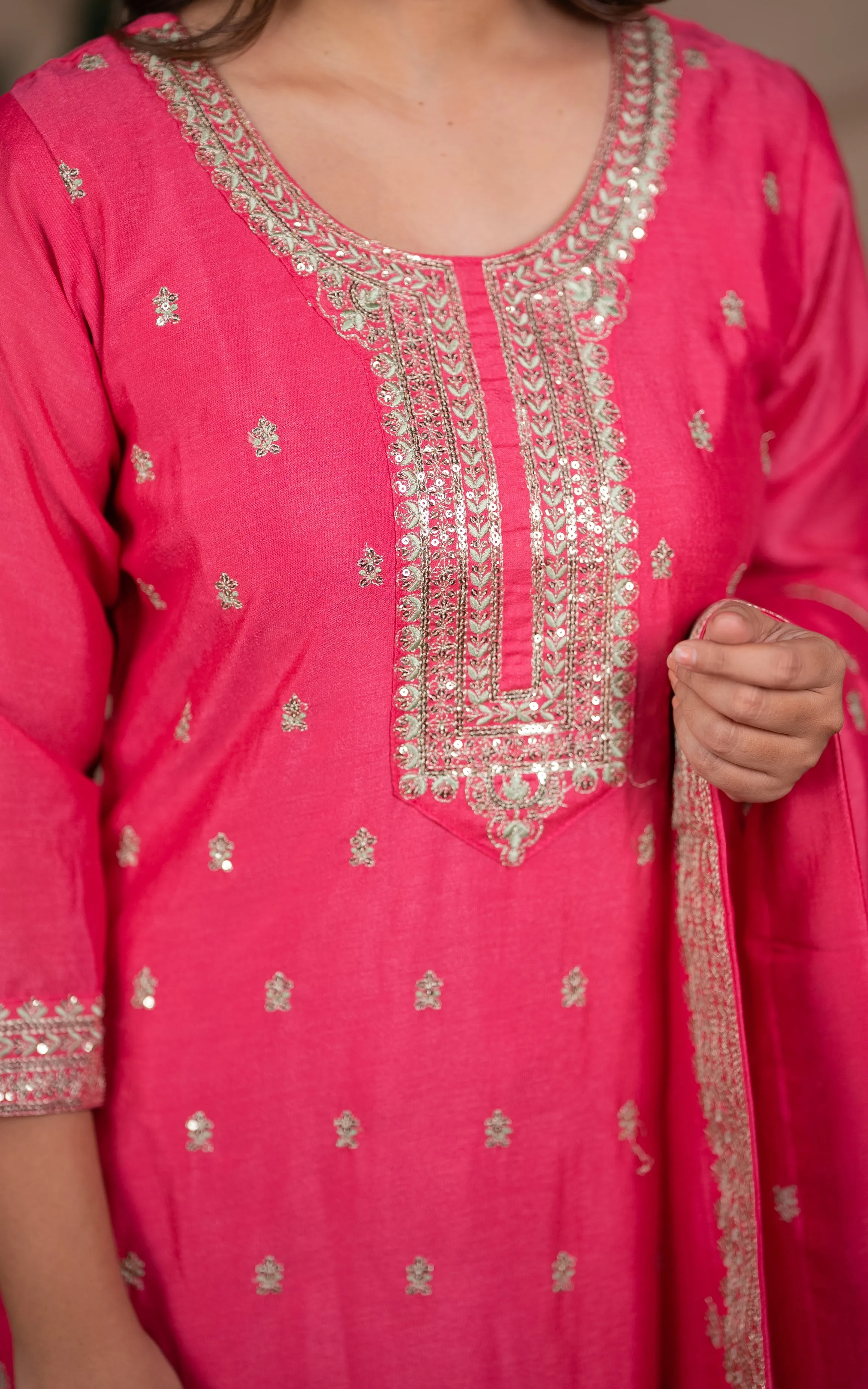 Manjula Pink (Kurti Pant Dupatta)