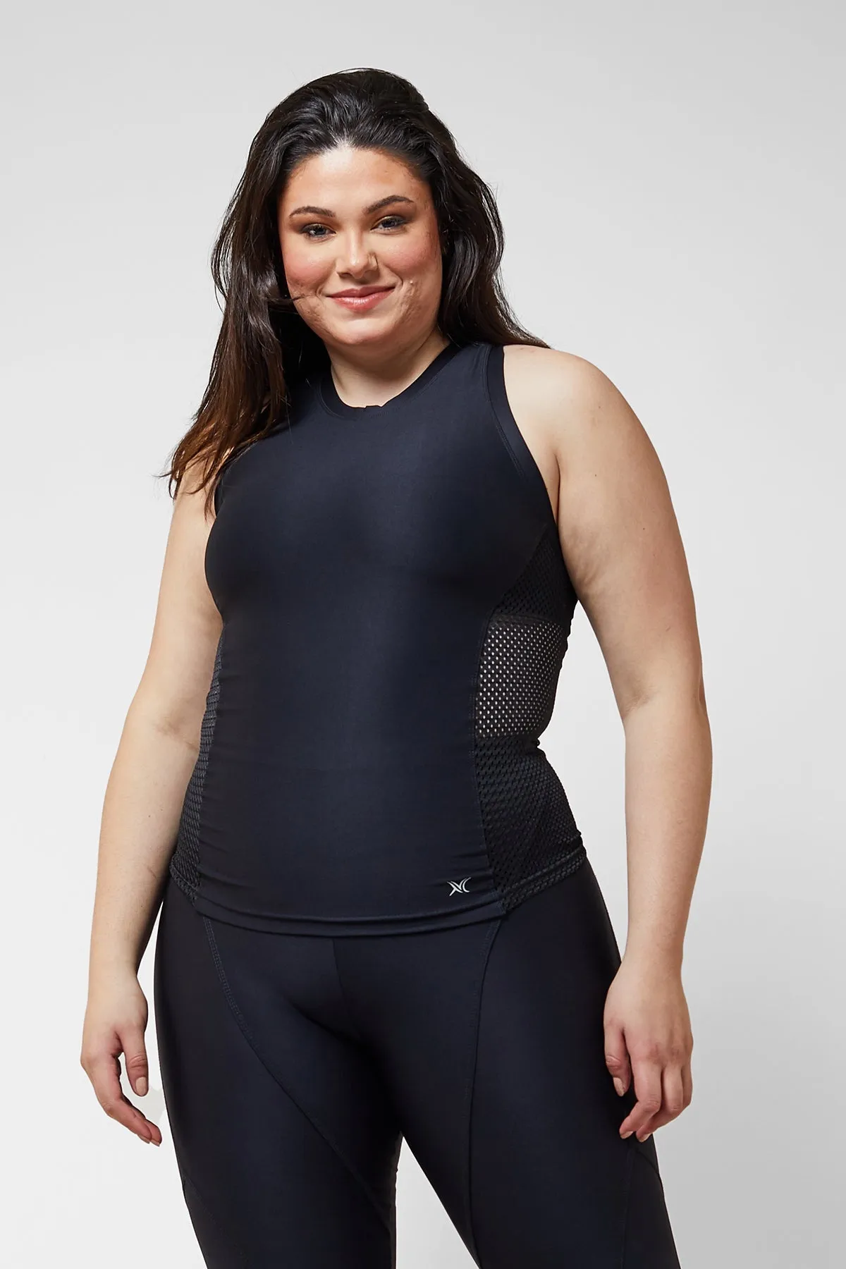 Medium Compression Waisted Leggings Black   Fitted Gym T-Back Vest Black