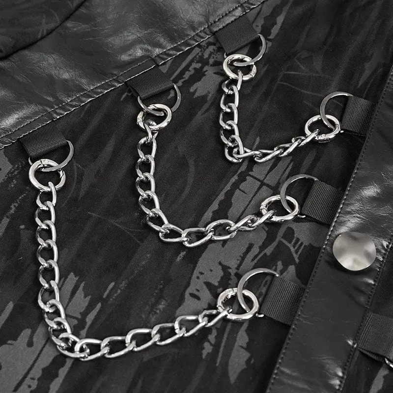 Men's Gothic Faux Leather Splice Chain Shirt
