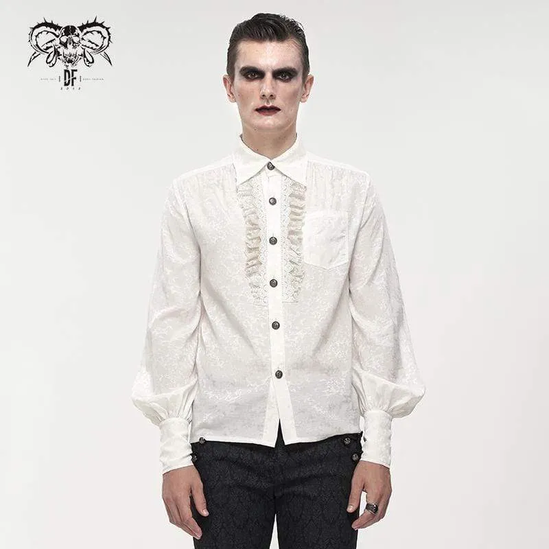 Men's Gothic Puff Sleeved Lace Splice Shirt White