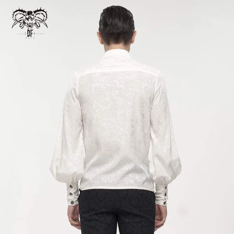Men's Gothic Puff Sleeved Lace Splice Shirt White