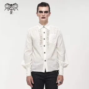 Men's Gothic Puff Sleeved Lace Splice Shirt White