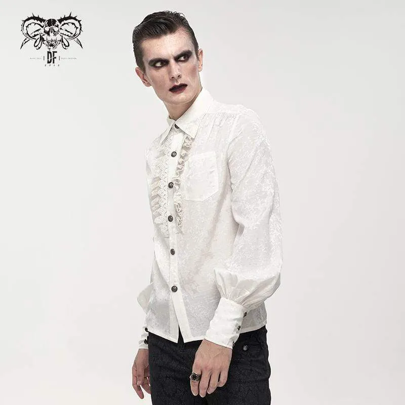 Men's Gothic Puff Sleeved Lace Splice Shirt White