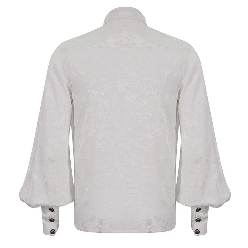 Men's Gothic Puff Sleeved Lace Splice Shirt White