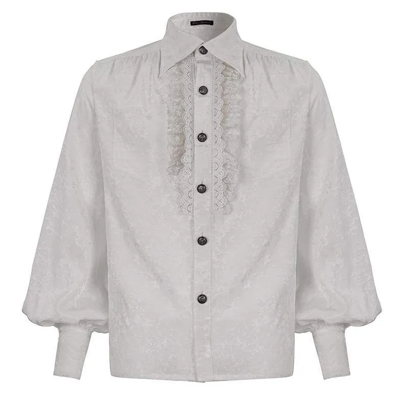 Men's Gothic Puff Sleeved Lace Splice Shirt White