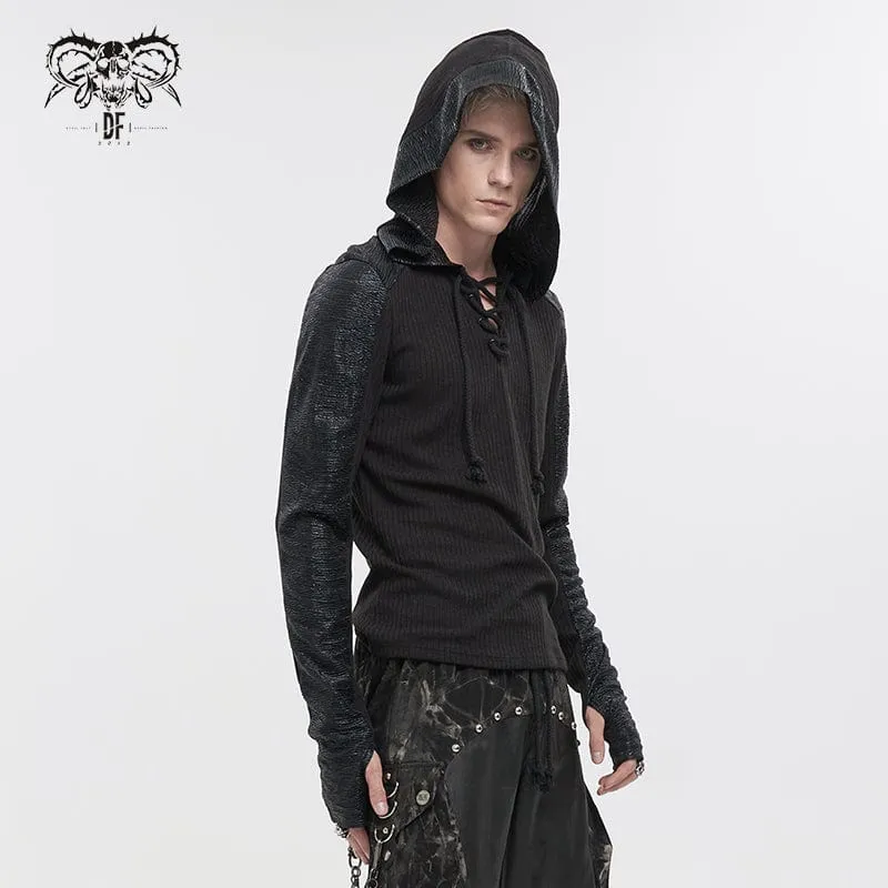 Men's Gothic Strappy Ruched Splice Hoodies