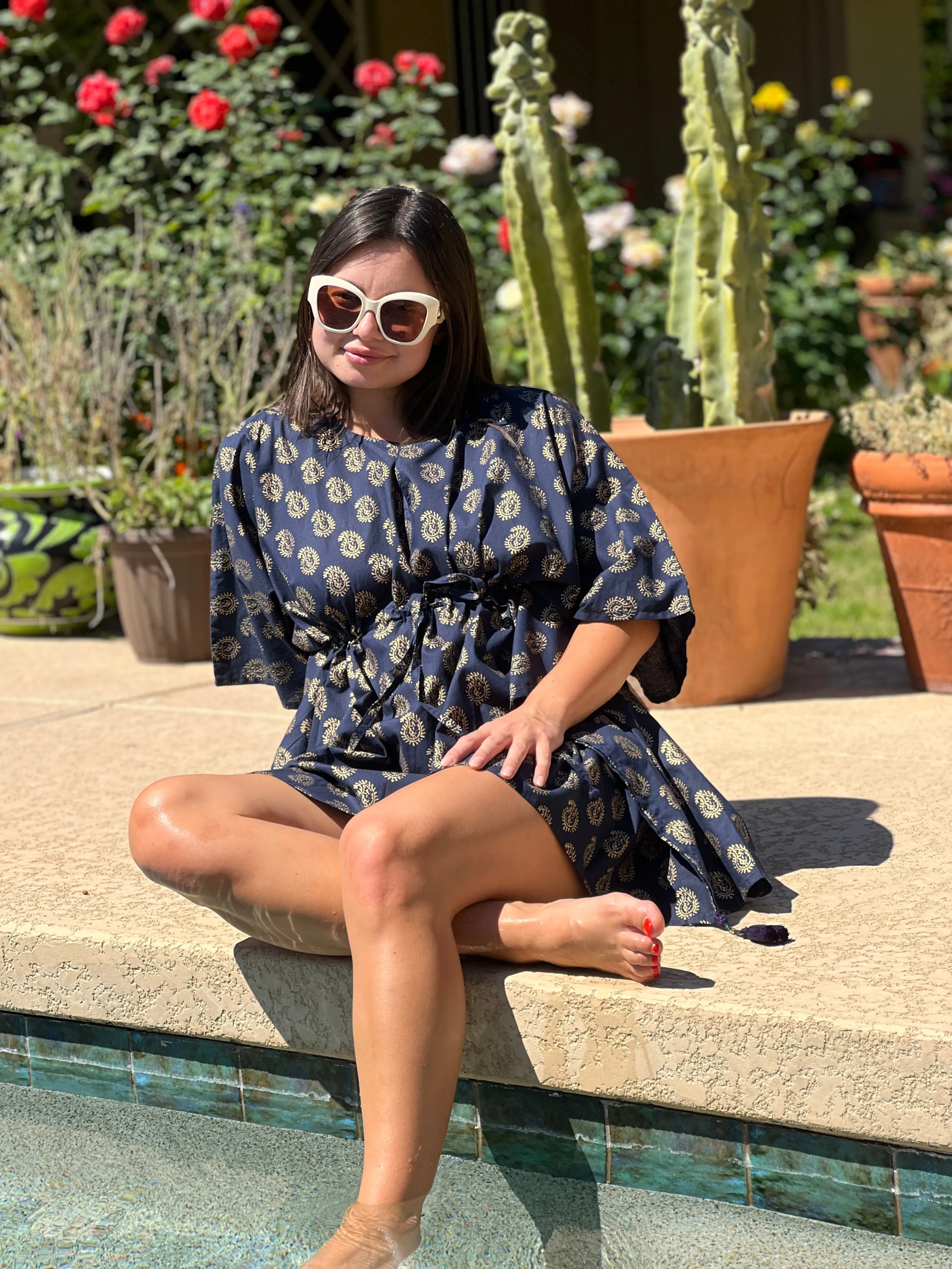 Nefertiti Navy Paisley Short Kaftan