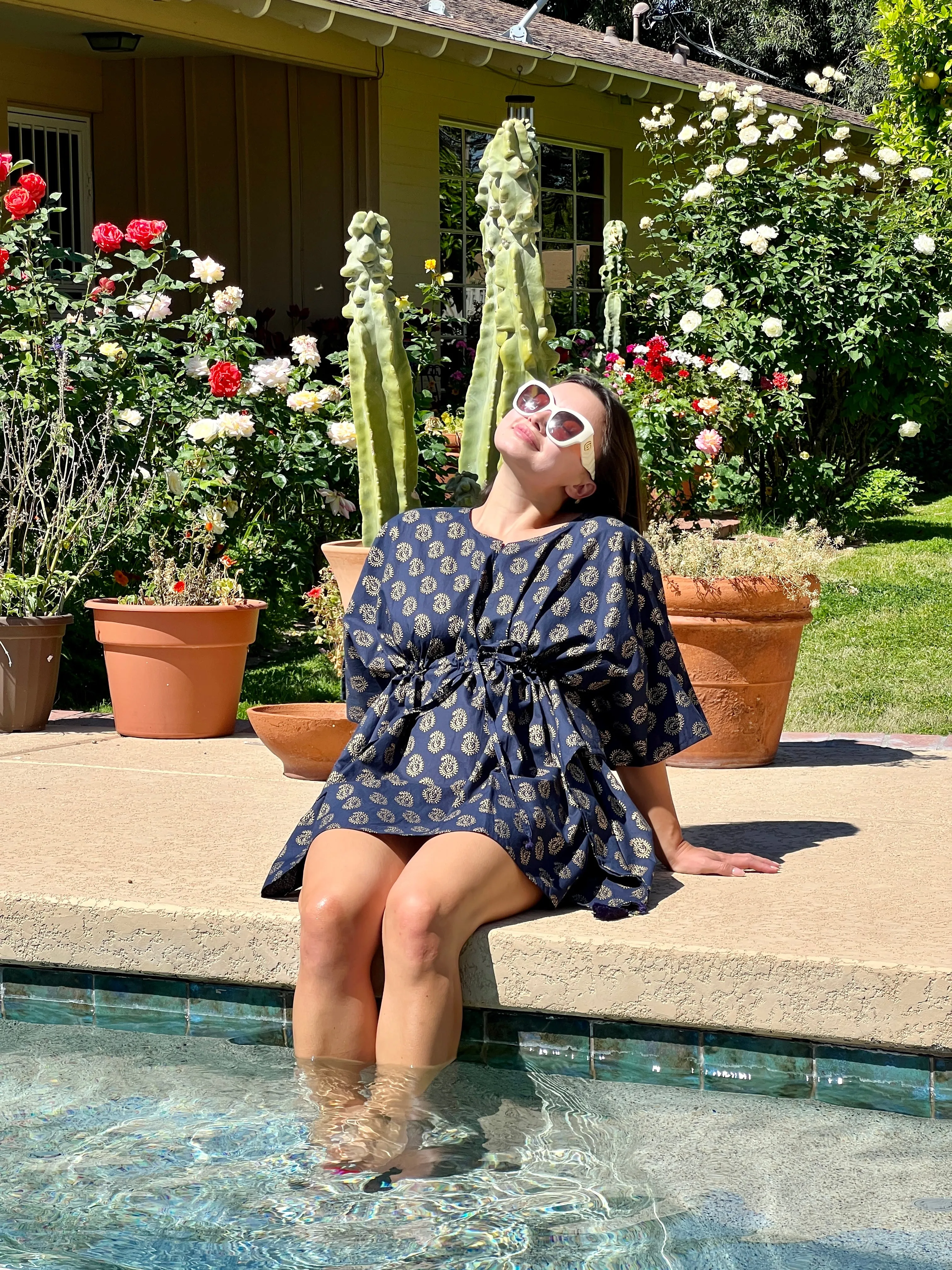 Nefertiti Navy Paisley Short Kaftan
