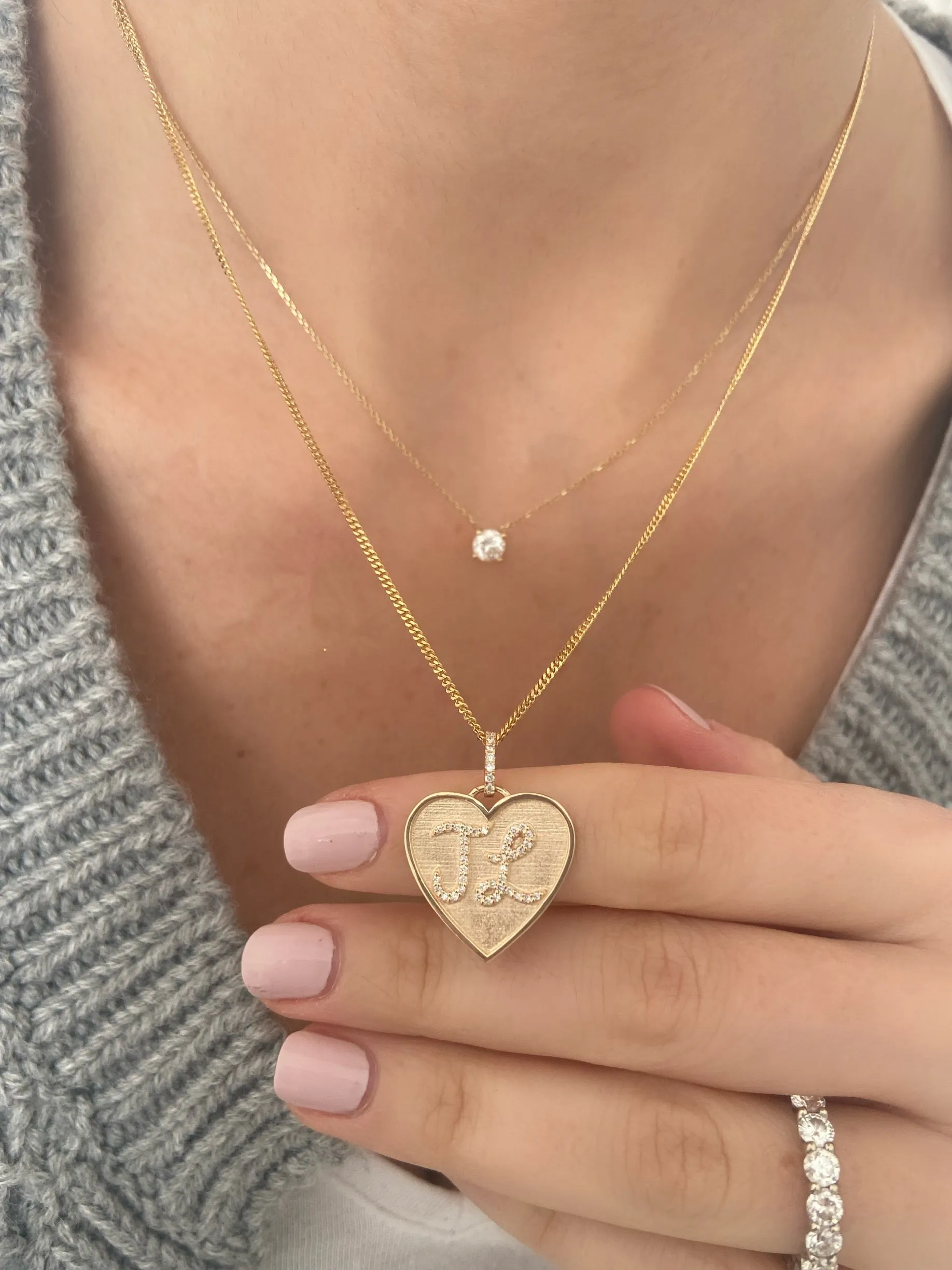 Personalized Diamond Initial and Heart Medallion