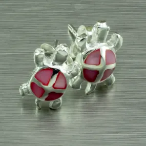 Pink Shell inlay Tiny Turtle Studs Earrings. 92.5% Sterling Silver