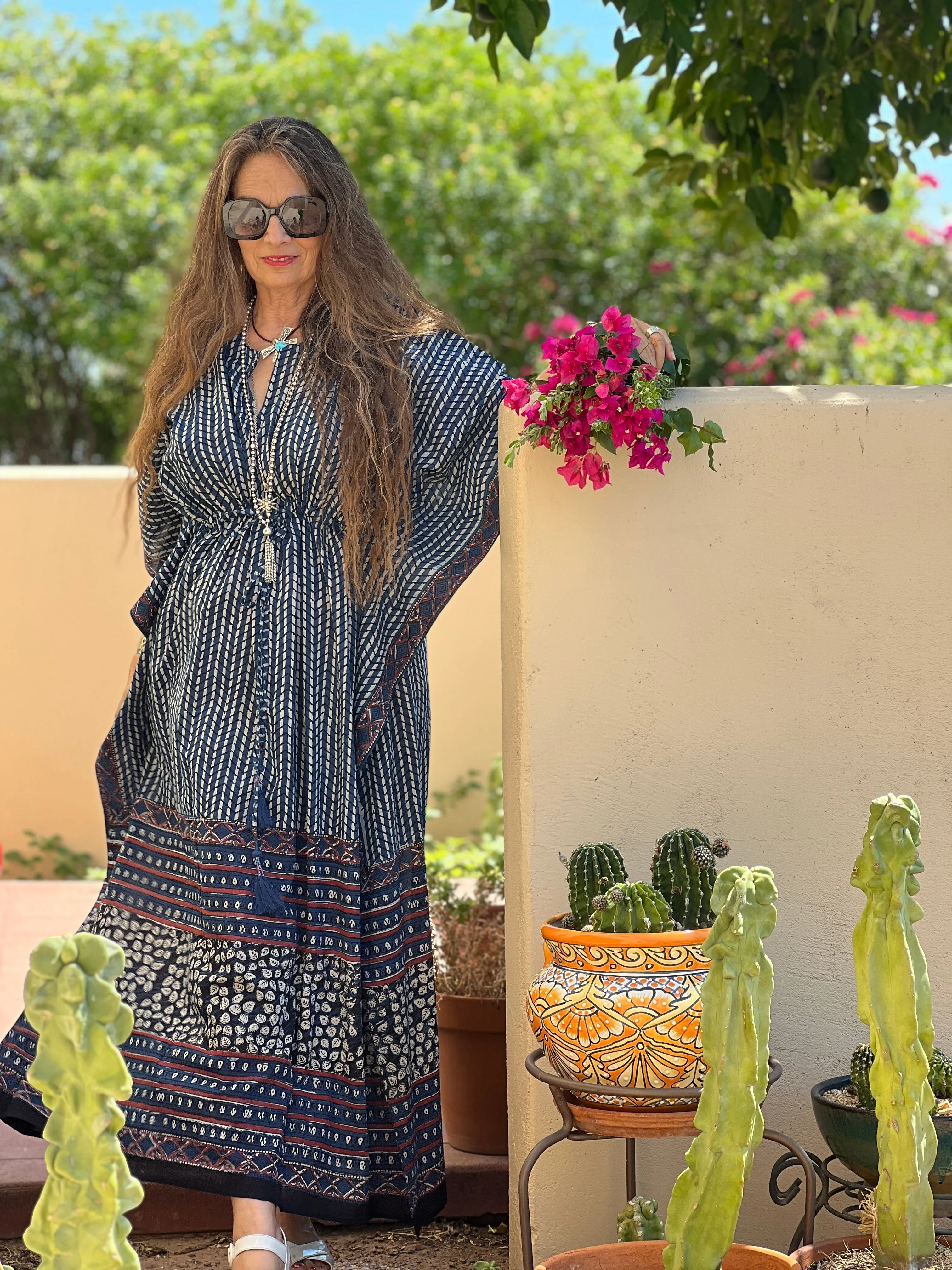 Sirena Indigo Maxi Kaftan Dress Natural Dyes