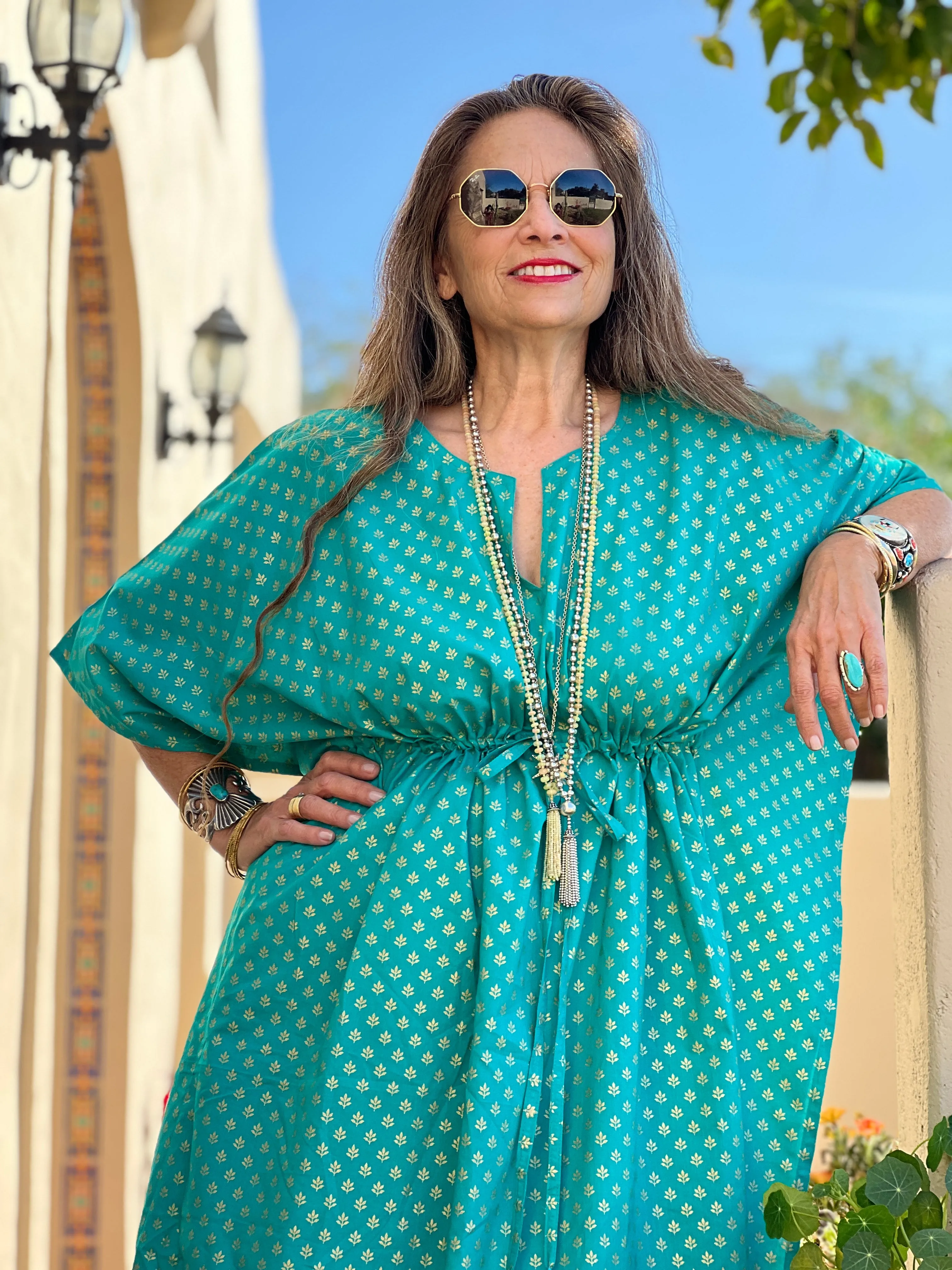 Victoria Turquoise Midi Kaftan Dress