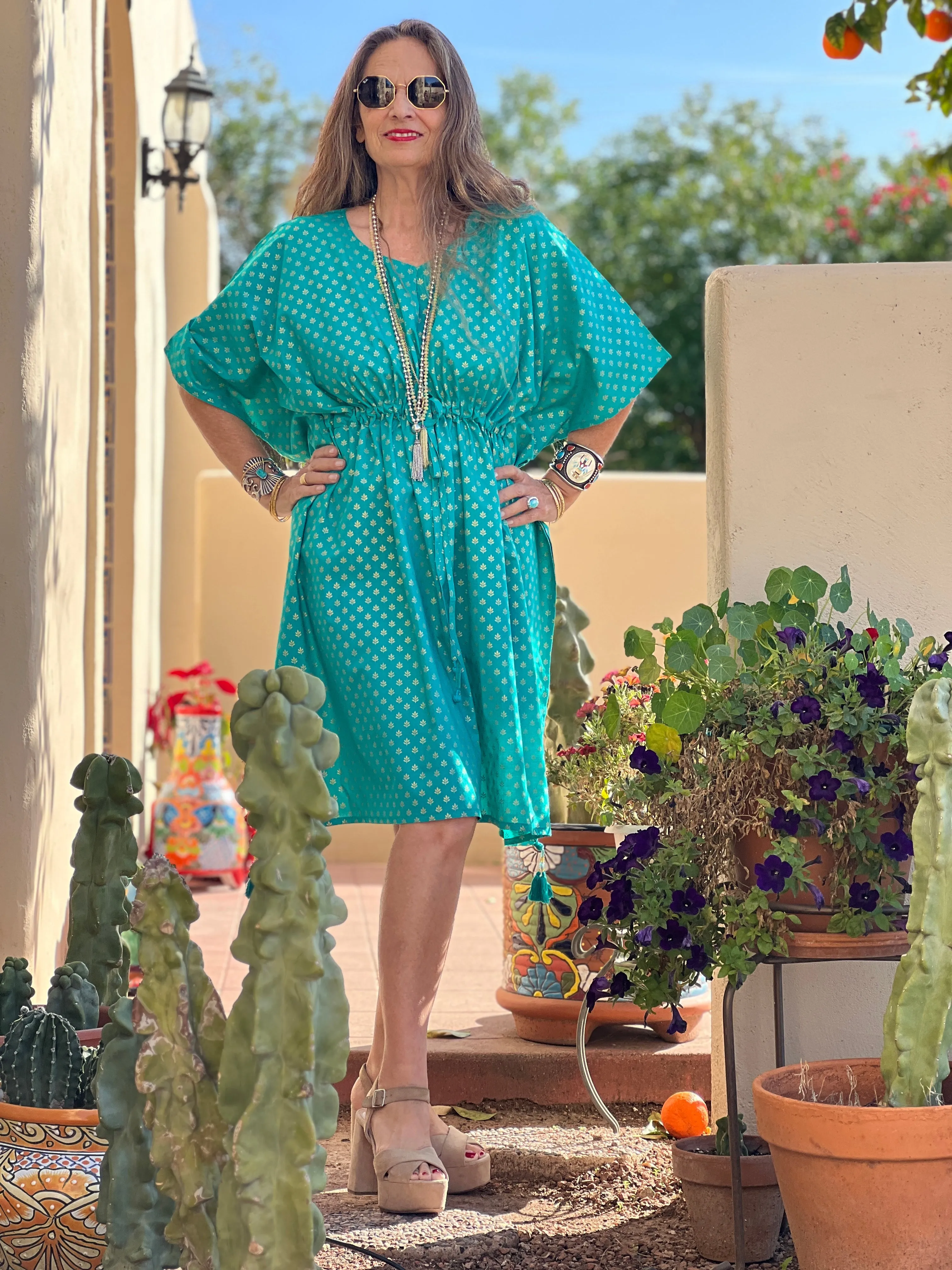 Victoria Turquoise Midi Kaftan Dress