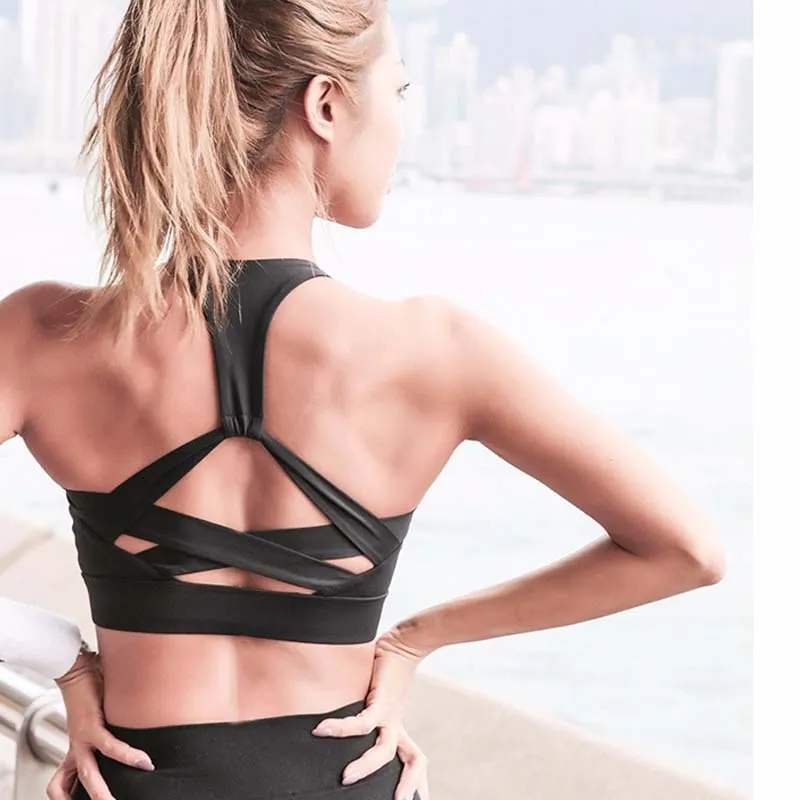  Women White Strap Push Up Sports Bra for Women Gym Running yoga top Bra Athletic Vest Hollow out Sportswear Underwear