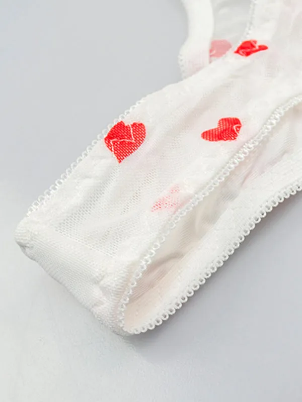 Women's Mesh Heart Print Lingerie Set