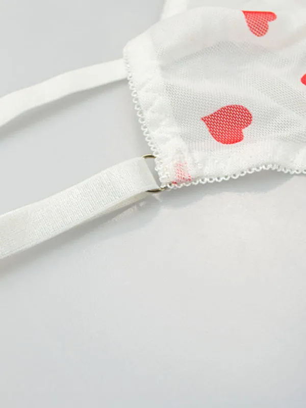 Women's Mesh Heart Print Lingerie Set