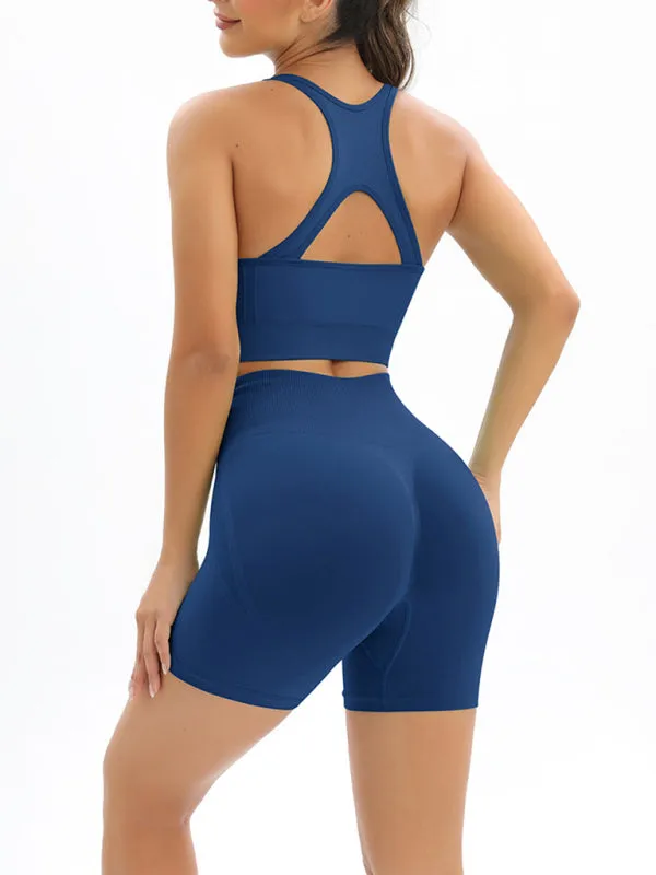 Women's Seamless Activewear High Waist Shorts And Crop Vest Gym Set