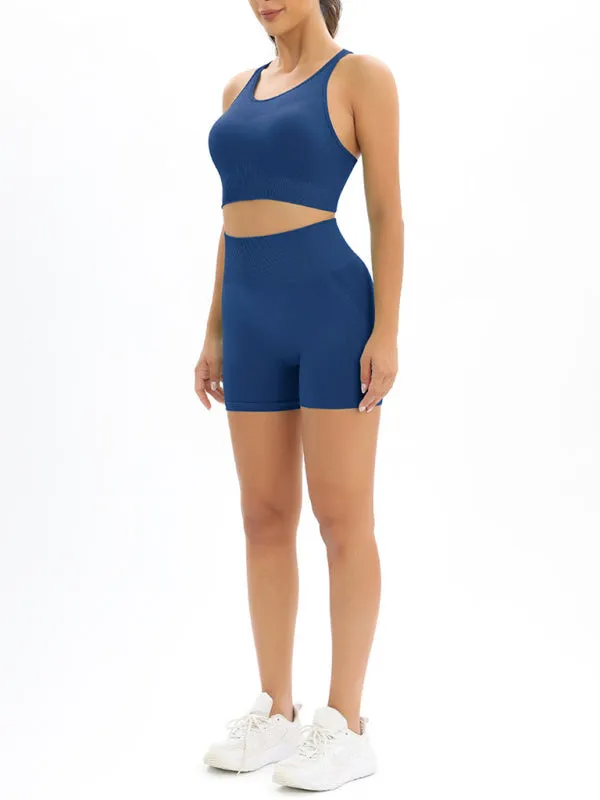 Women's Seamless Activewear High Waist Shorts And Crop Vest Gym Set