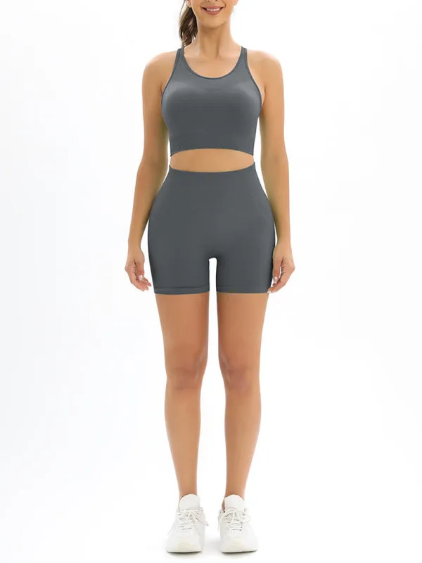 Women's Seamless Activewear High Waist Shorts And Crop Vest Gym Set