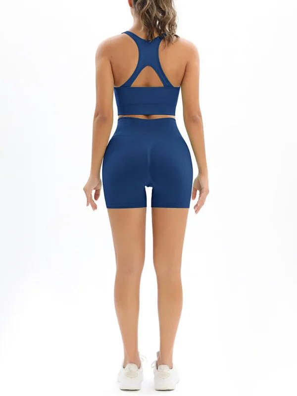 Women's Seamless Activewear High Waist Shorts And Crop Vest Gym Set