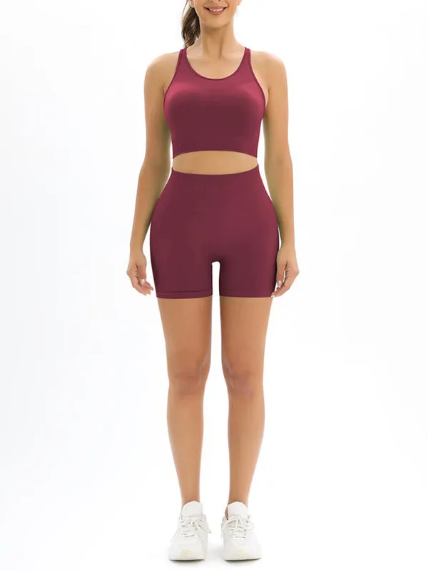 Women's Seamless Activewear High Waist Shorts And Crop Vest Gym Set