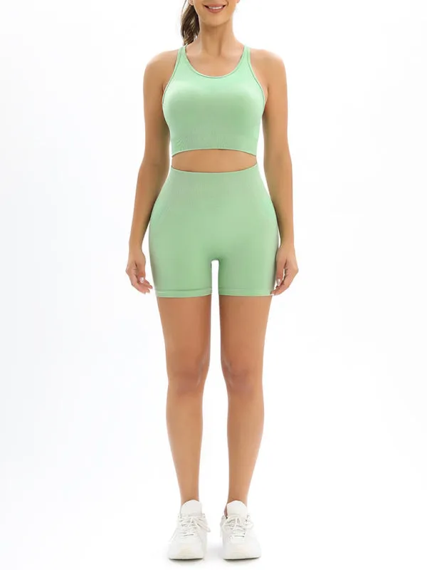 Women's Seamless Activewear High Waist Shorts And Crop Vest Gym Set
