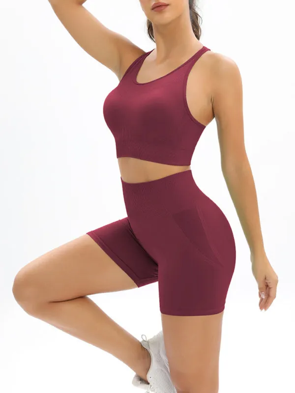 Women's Seamless Activewear High Waist Shorts And Crop Vest Gym Set