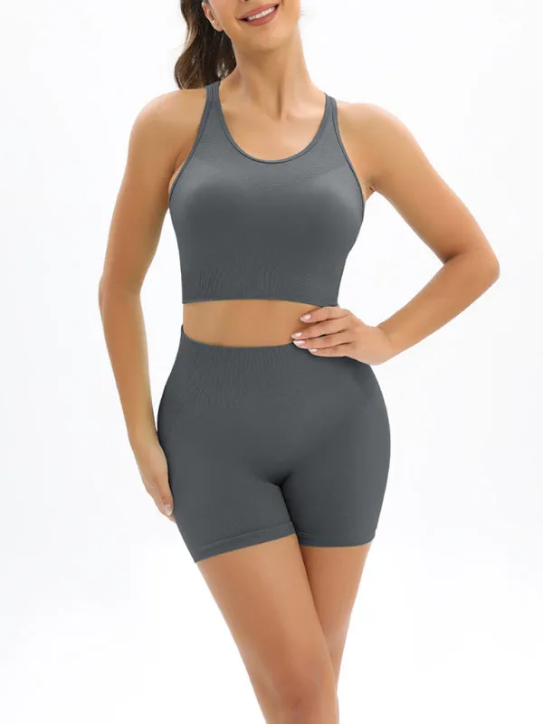 Women's Seamless Activewear High Waist Shorts And Crop Vest Gym Set