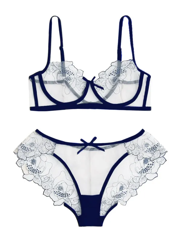Women's See Through Sheer lace Bra And Pants Set