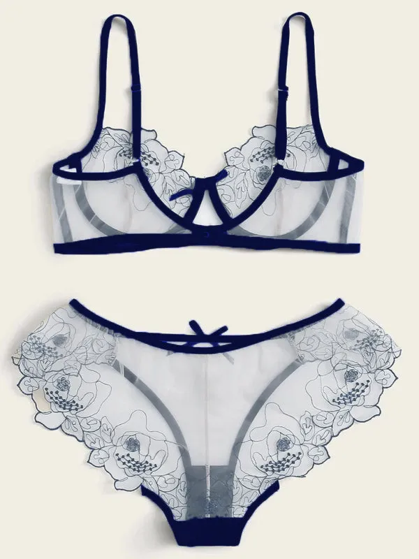 Women's See Through Sheer lace Bra And Pants Set