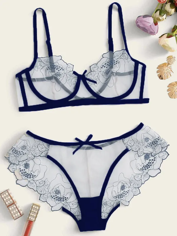 Women's See Through Sheer lace Bra And Pants Set