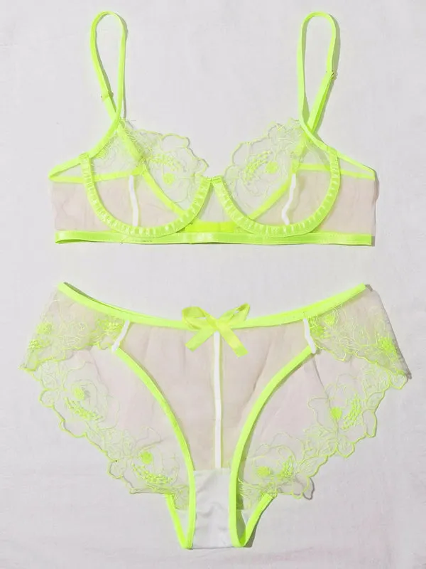 Women's See Through Sheer lace Bra And Pants Set
