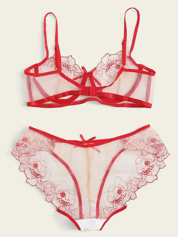 Women's See Through Sheer lace Bra And Pants Set