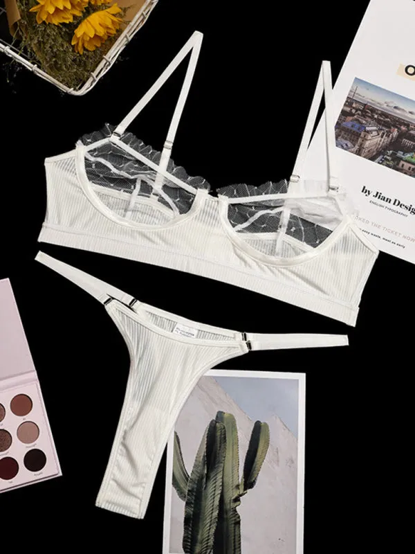 Women's Sheer Mesh Bra And Thong Lingerie Set