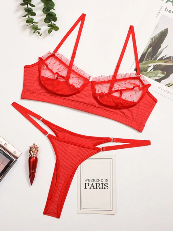 Women's Sheer Mesh Bra And Thong Lingerie Set