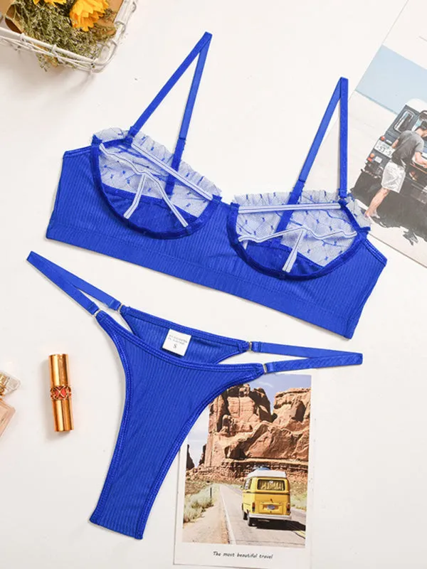 Women's Sheer Mesh Bra And Thong Lingerie Set