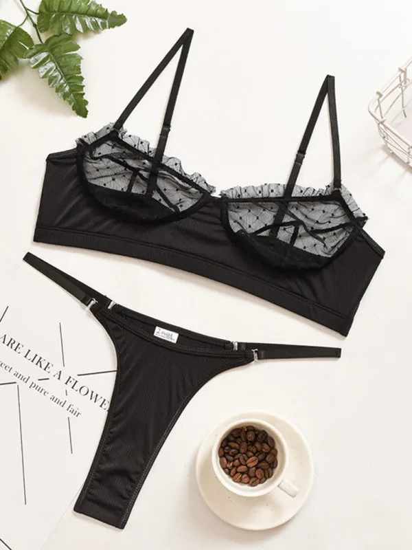 Women's Sheer Mesh Bra And Thong Lingerie Set
