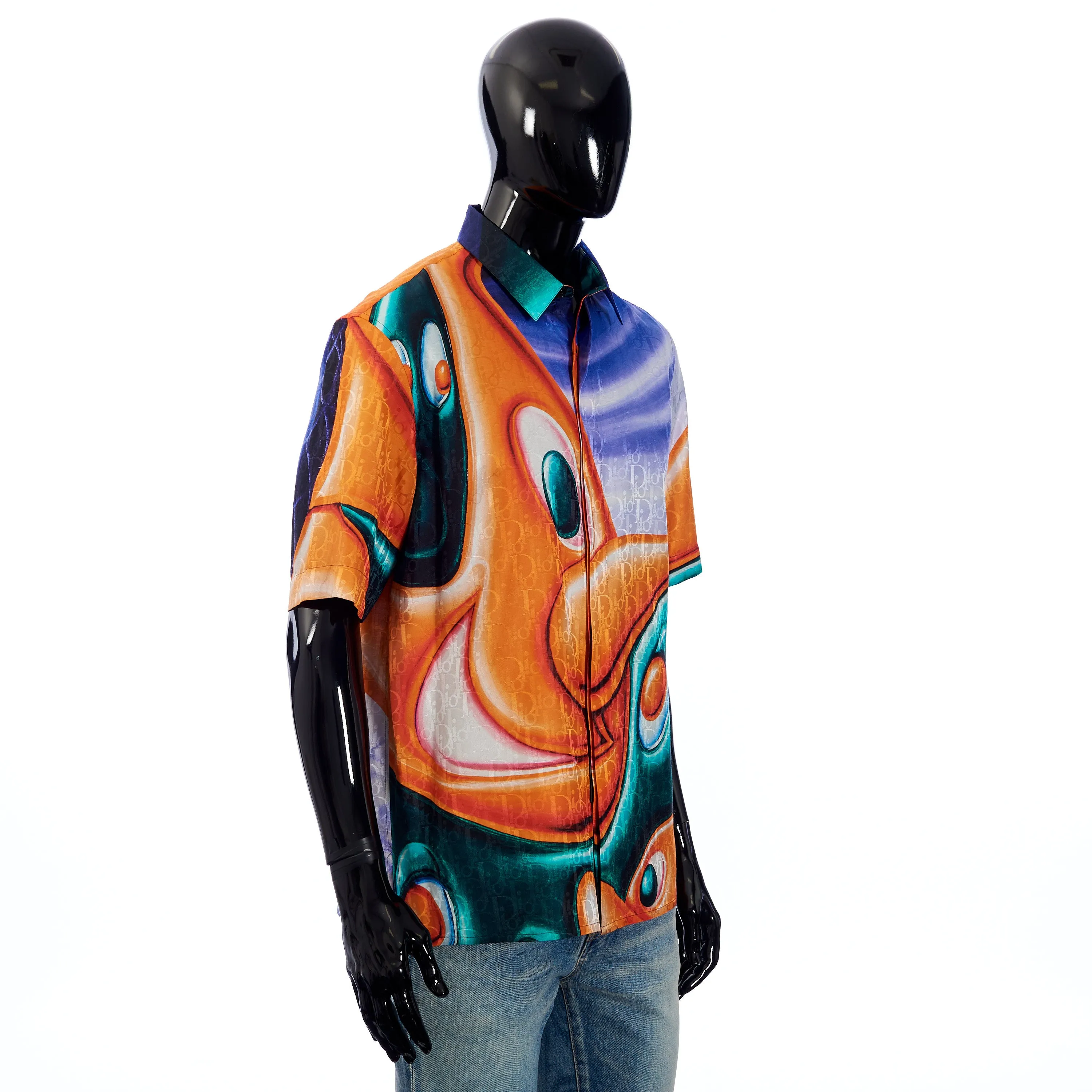 x KENNY SCHARF Short-Sleeve Shirt Oblique Cotton/Silk Jacquard